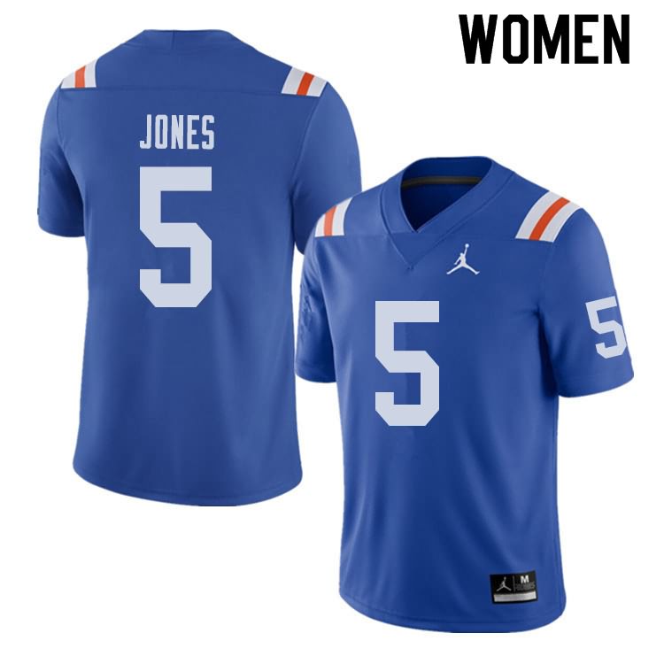 Women's NCAA Florida Gators Emory Jones #5 Stitched Authentic Alternate Jordan Brand Royal Throwback College Football Jersey GCO4065KU